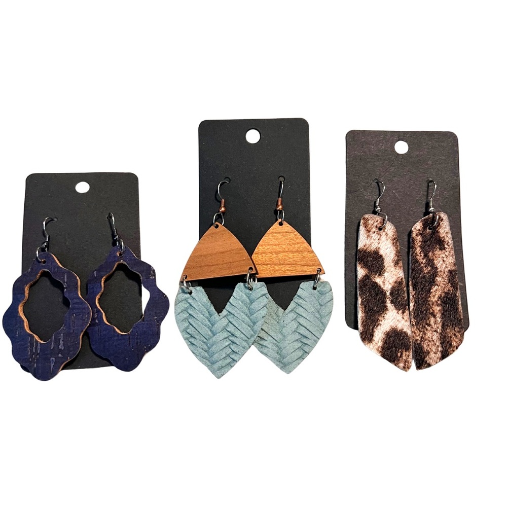 Set of 3 Handmade Leather Earrings